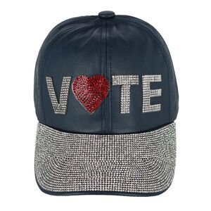 CTM Unisex Bedazzled Vote Faux Leather Baseball Cap